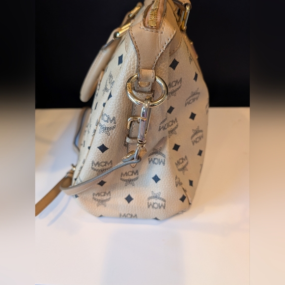 MCM Cream and Pink Satchel with Monogram Print - Picture 5 of 12